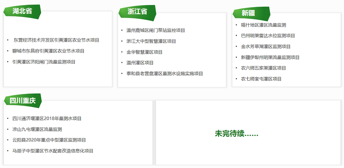 業(yè)績(jī)清單：湖北省、浙江省、新疆、四川重慶